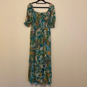 Betsey Johnson Tropical Print Maxi Dress - Green, Yellow, Orange